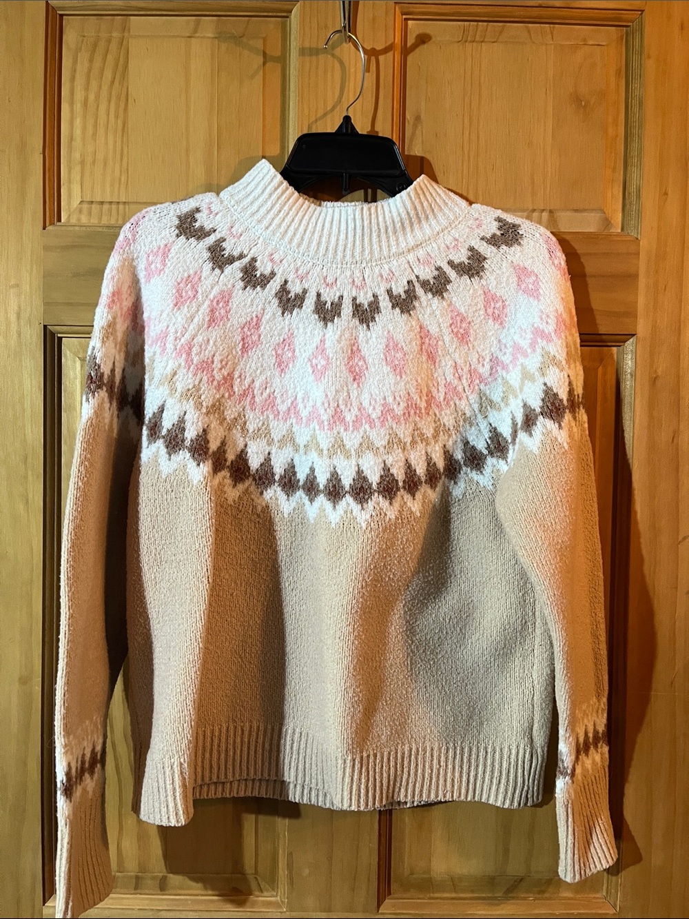 Women's Cream Fair Isle Sweater with Pink Accents